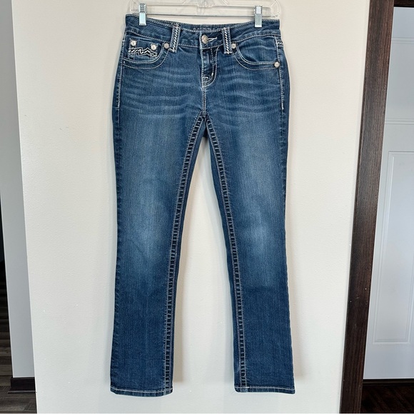 Miss Me Denim Jeans Easy Capri Rolled Adjustable Straight Leg Rhinestones Bling - Picture 5 of 16